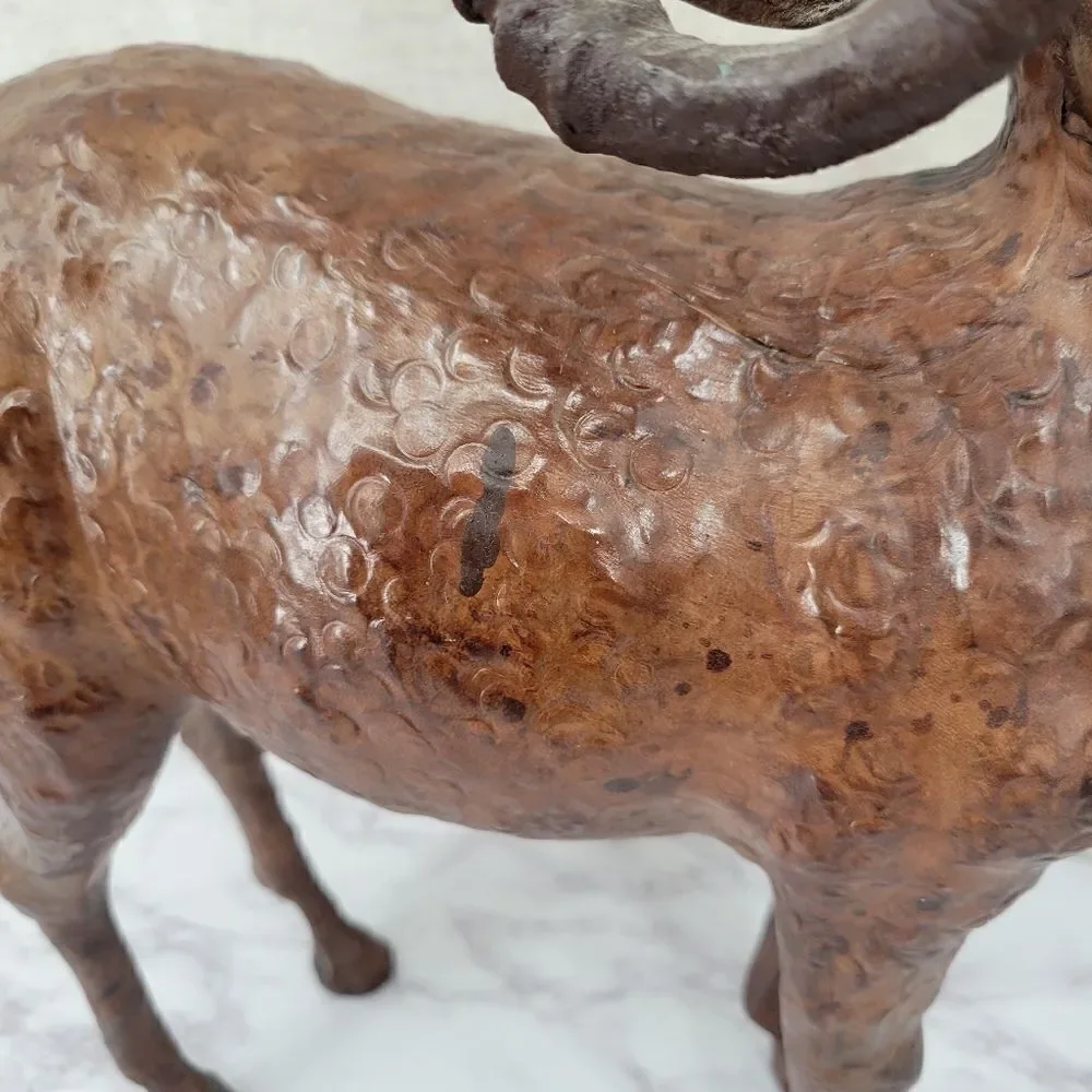 Vintage Tooled Leather Ram Sculpture Folk Art Perfect for your Cabin Lodge Ranch